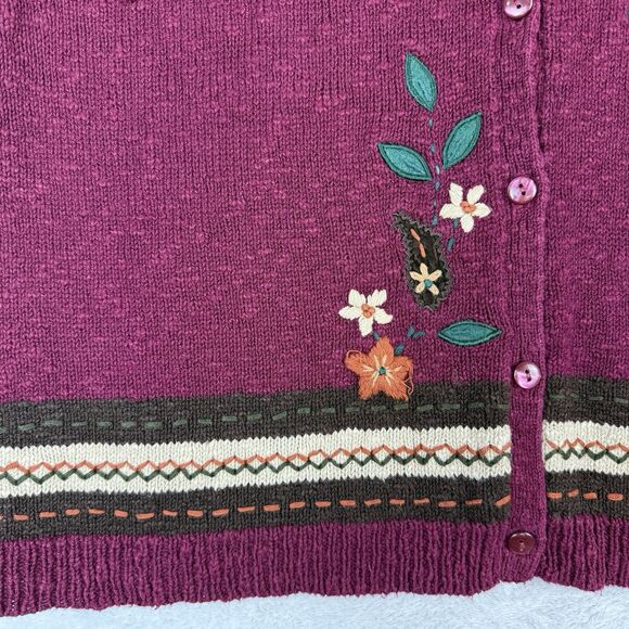 Vtg Sweater Vest Womens XL Burgundy Floral Embroidered Knit Grandma Cottage Boho - Picture 3 of 9